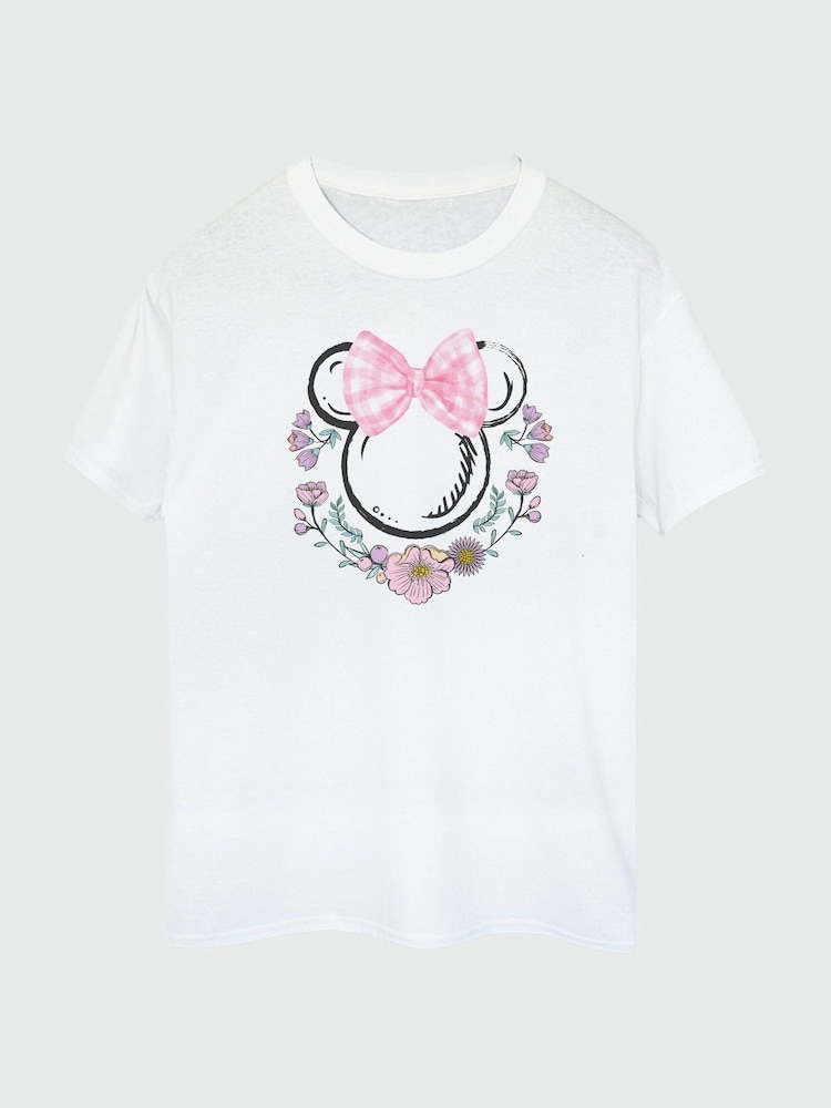 Brands In White Women Boyfriend Fit Disney Minnie Mouse Flowers 100% Cotton T-Shirt - Image 2 of 3