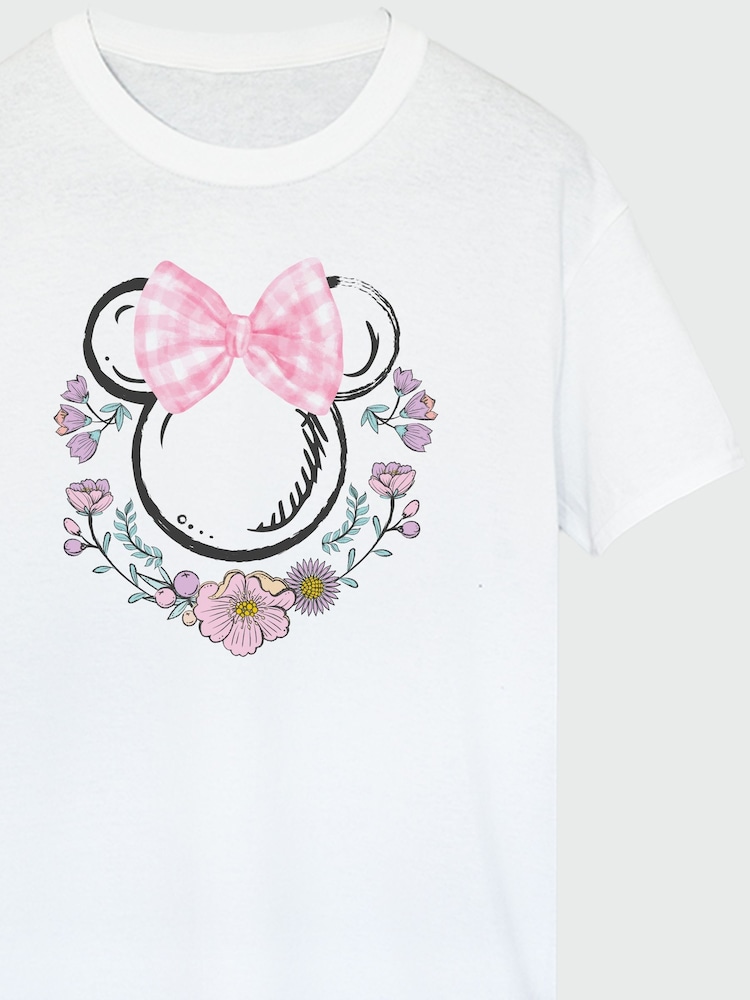 Brands In White Women Boyfriend Fit Disney Minnie Mouse Flowers 100% Cotton T-Shirt - Image 3 of 3