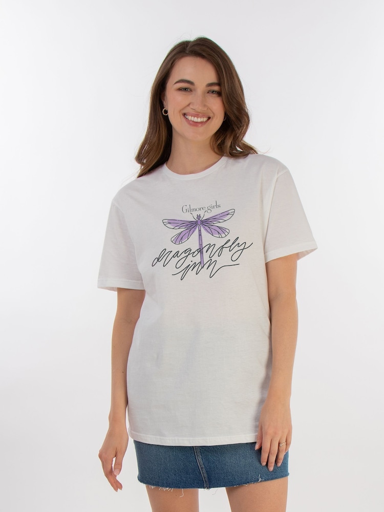 Brands In White Women Boyfriend Fit Gilmore Girls Dragonfly Inn 100% Cotton T-Shirt - Image 1 of 3
