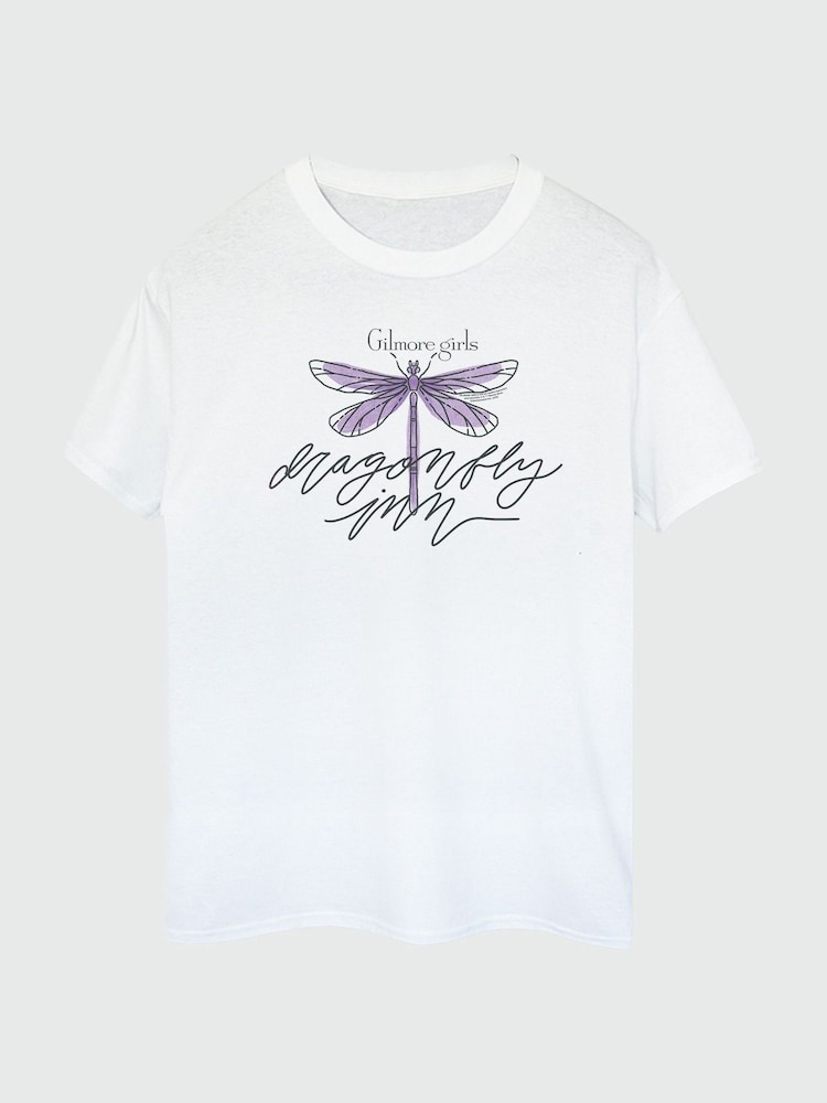 Brands In White Women Boyfriend Fit Gilmore Girls Dragonfly Inn 100% Cotton T-Shirt - Image 2 of 3
