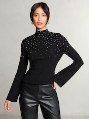 Lipsy Black Hotfix Metallic Knitted Jumper - Image 1 of 4