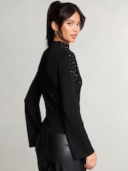Lipsy Black Hotfix Metallic Knitted Jumper - Image 4 of 4