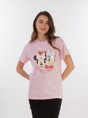 Brands In Pink Women Boyfriend Fit Disney Minnie Mouse Daisy Duck Cherry Pie 100% Cotton T-Shirt - Image 1 of 3