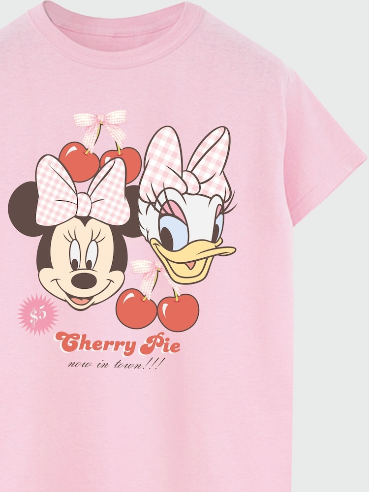Brands In Pink Women Boyfriend Fit Disney Minnie Mouse Daisy Duck Cherry Pie 100% Cotton T-Shirt - Image 3 of 3