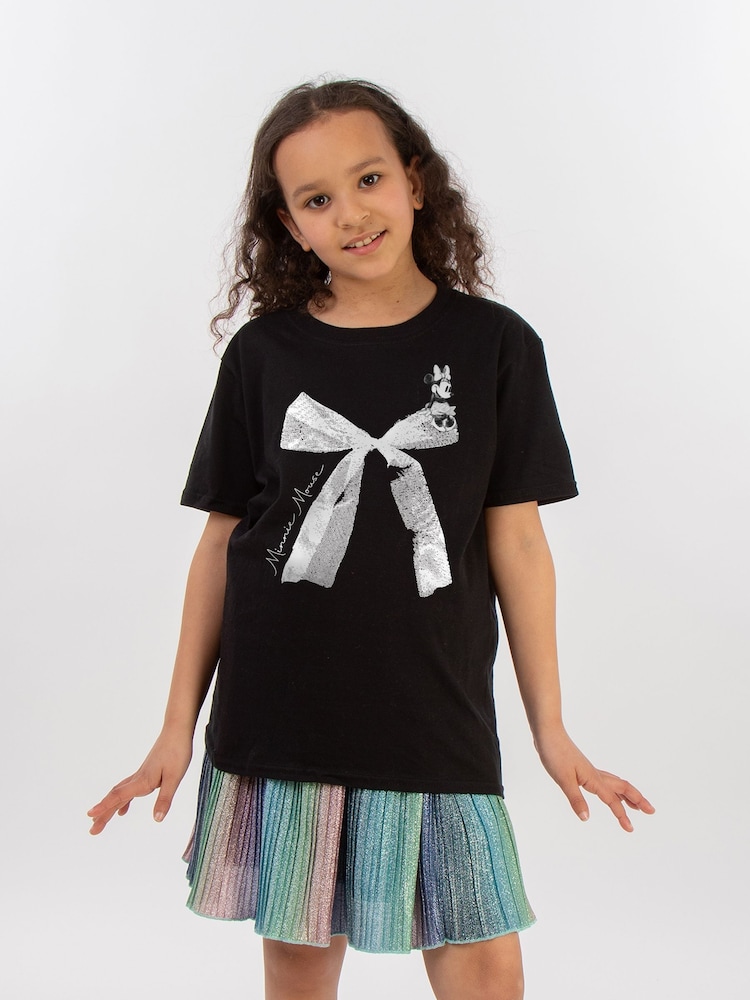 Brands In Black Disney Minnie Mouse Bow 100% Cotton T-Shirt - Image 1 of 3