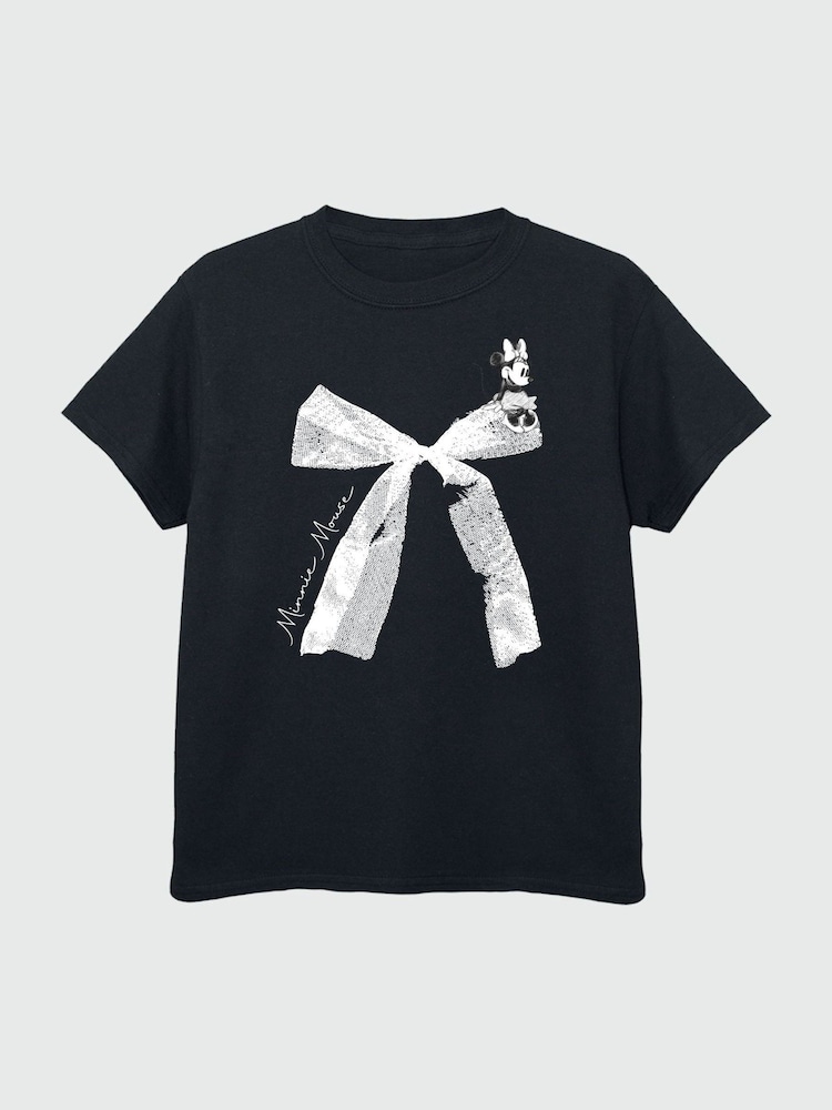 Brands In Black Disney Minnie Mouse Bow 100% Cotton T-Shirt - Image 2 of 3