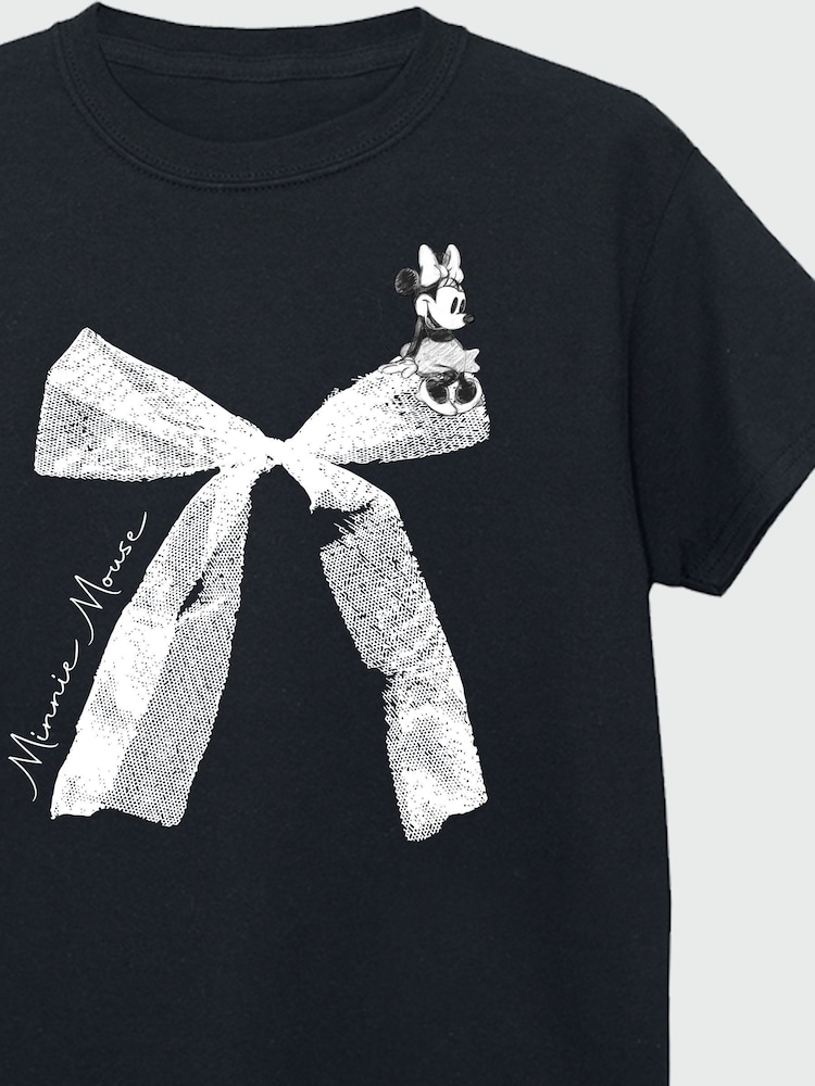 Brands In Black Disney Minnie Mouse Bow 100% Cotton T-Shirt - Image 3 of 3