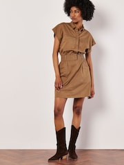 Apricot Brown Mini Smocked Waist Utility Dress - Image 4 of 4