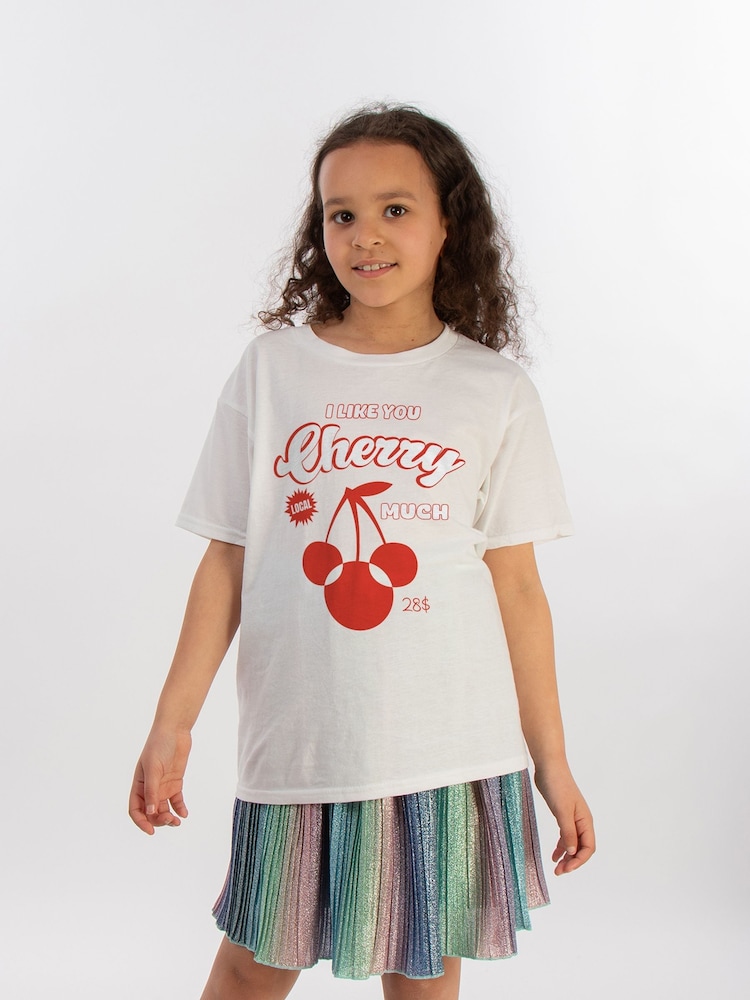 Brands In White Disney Mickey Mouse Cherry Logo T-Shirt - Image 1 of 3 Brands In White Disney Mickey Mouse Cherry Logo T-Shirt - Image 1 of 3