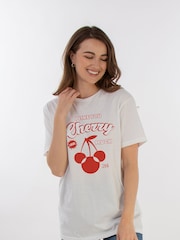 Brands In White Women Boyfriend Fit Disney Mickey Mouse Cherry Logo 100% Cotton T-Shirt - Image 1 of 3