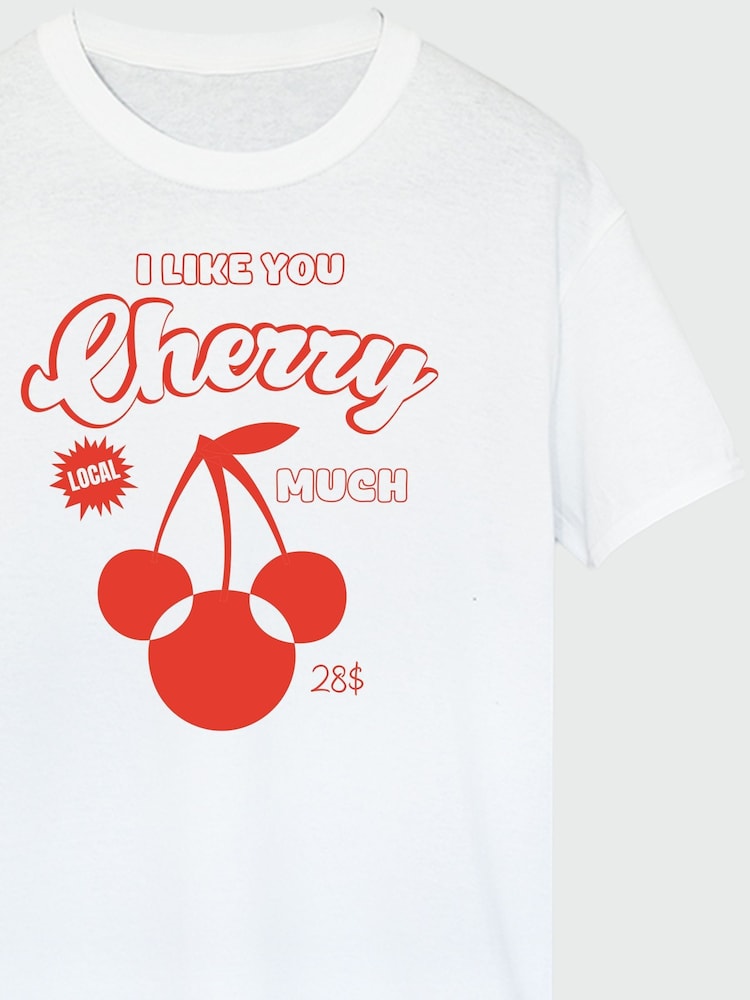 Brands In White Women Boyfriend Fit Disney Mickey Mouse Cherry Logo 100% Cotton T-Shirt - Image 3 of 3