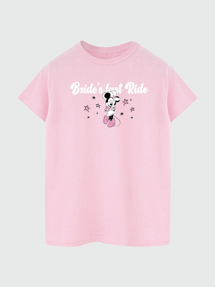 Brands In Pink Women Boyfriend Fit Disney Minnie Mouse Brides Last Ride 100% Cotton T-Shirt - Image 2 of 3