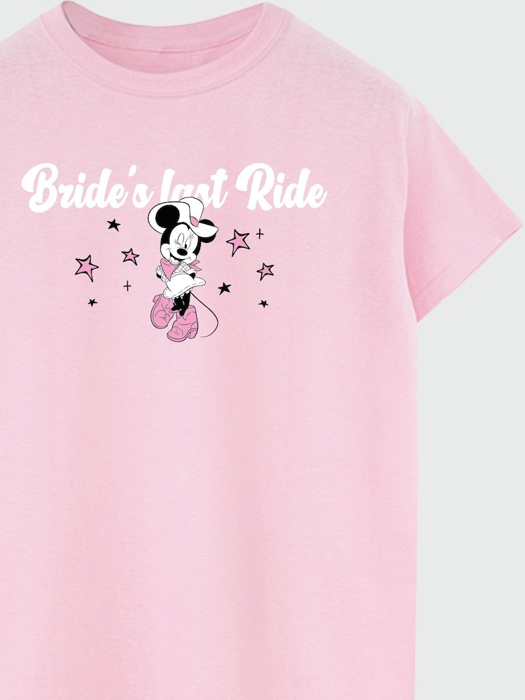 Brands In Pink Women Boyfriend Fit Disney Minnie Mouse Brides Last Ride 100% Cotton T-Shirt - Image 3 of 3