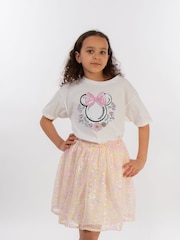 Brands In White Girls Disney Minnie Mouse Flowers 100% Cotton T-Shirt - Image 1 of 3