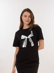 Brands In Black Boyfriend Fit Women Disney Minnie Mouse Bow 100% Cotton T-Shirt - Image 1 of 3
