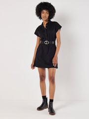 Apricot Black Mini Smocked Waist Utility Dress - Image 1 of 5