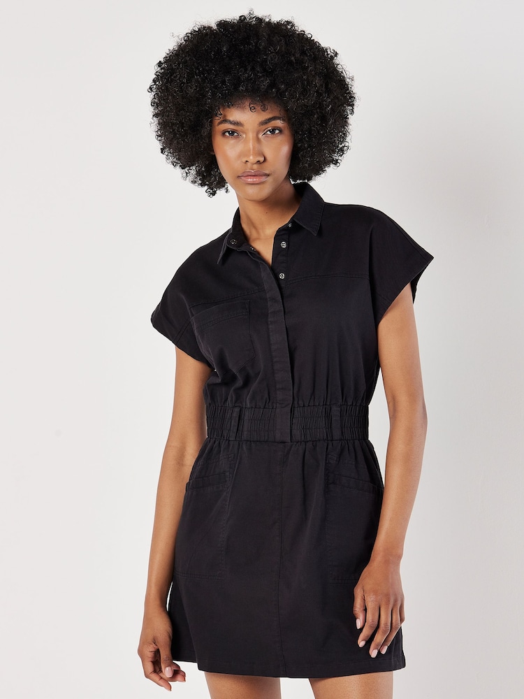 Apricot Black Mini Smocked Waist Utility Dress - Image 2 of 5