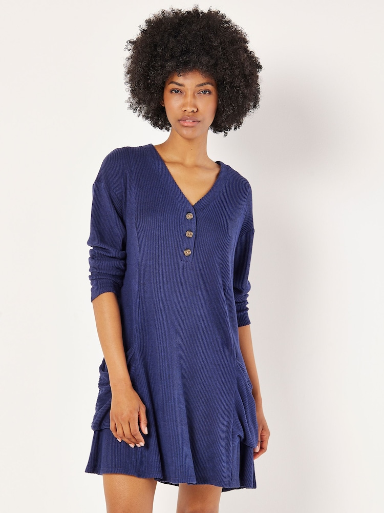 Apricot Blue Button Collar 2 Pocket Swing Dress - Image 1 of 4