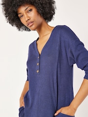 Apricot Blue Button Collar 2 Pocket Swing Dress - Image 2 of 4