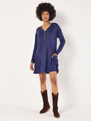 Apricot Blue Button Collar 2 Pocket Swing Dress - Image 4 of 4