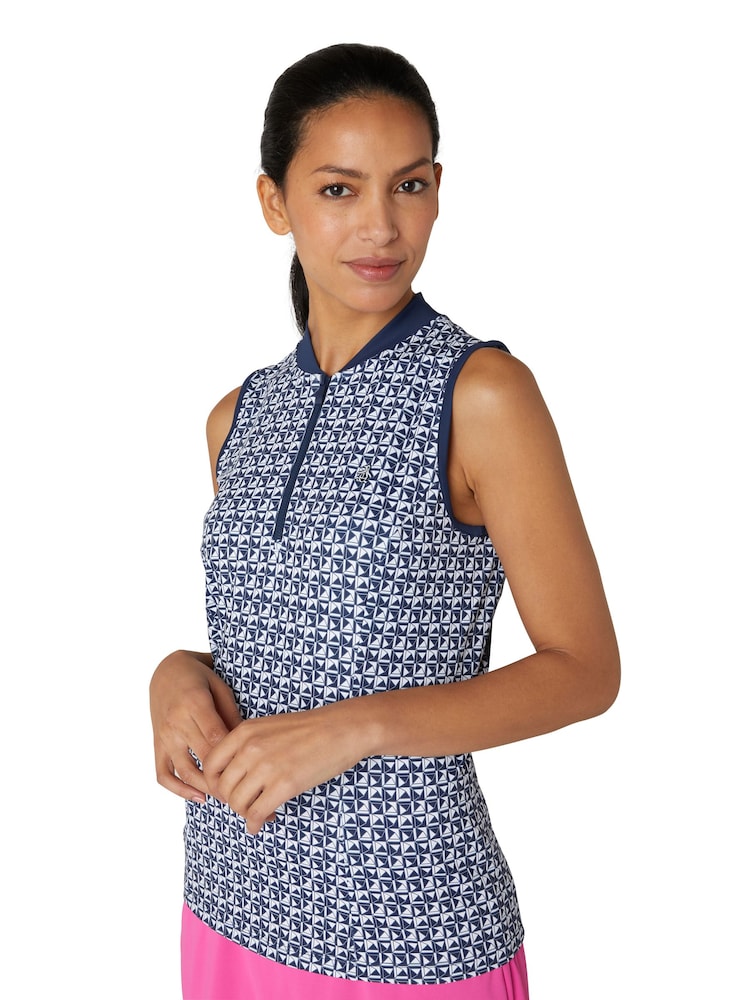 Original Penguin Golf Geo Print Sleeveless Polo Shirt - Image 1 of 5
