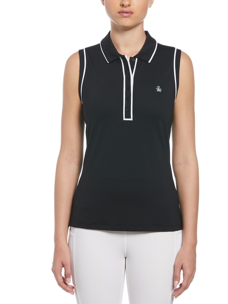 Original Penguin Golf Sleeveless Black Polo Shirt with Piping - Image 1 of 4