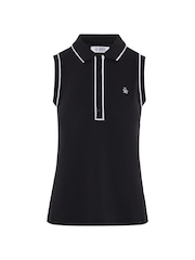 Original Penguin Golf Sleeveless Black Polo Shirt with Piping - Image 3 of 4