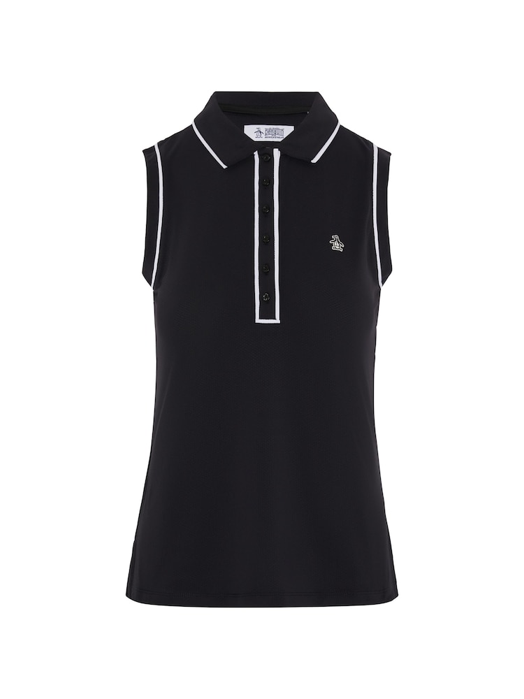 Original Penguin Golf Sleeveless Black Polo Shirt with Piping - Image 3 of 4