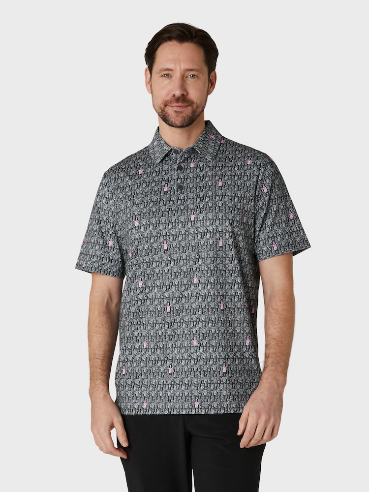 Callaway Apparel Grey Scotch Bottle Novelty Print Polo Shirt - Image 1 of 5