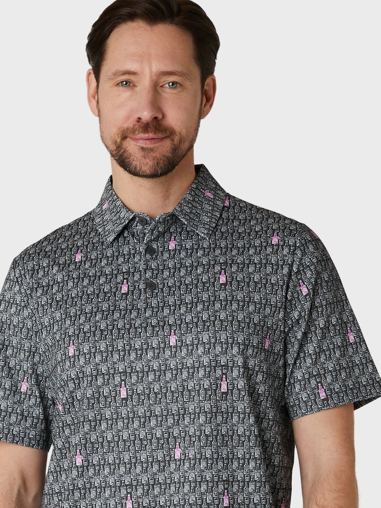 Callaway Apparel Grey Scotch Bottle Novelty Print Polo Shirt - Image 3 of 5