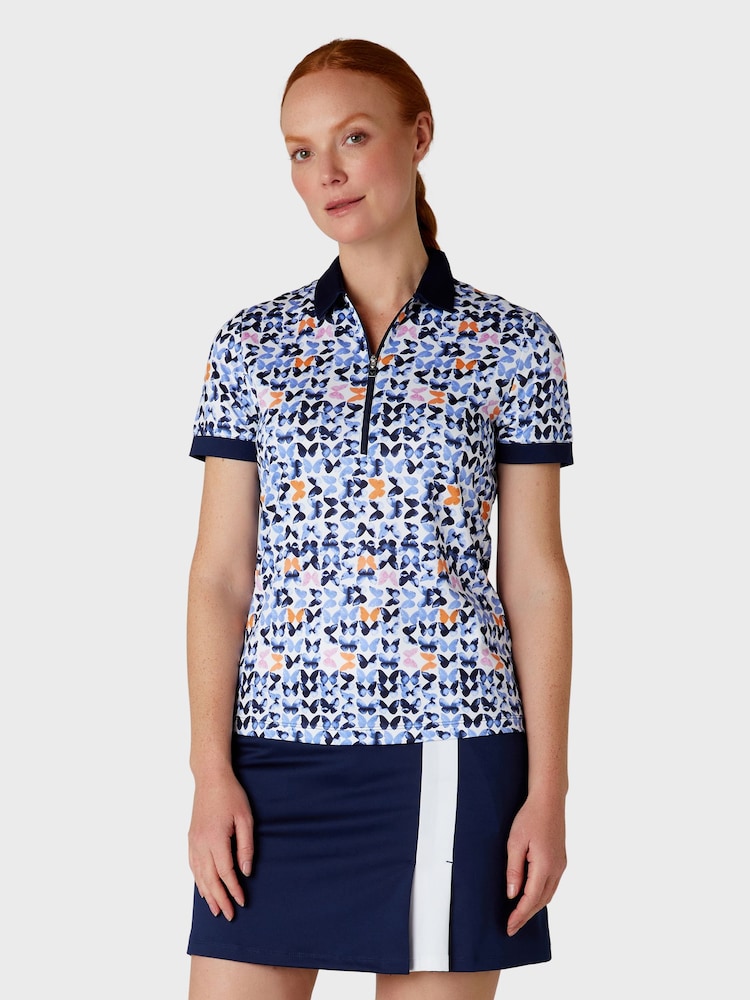 Callaway Apparel Short Sleeved White Polo Shirt Featuring Butterfly Graphic Print - Image 1 of 1