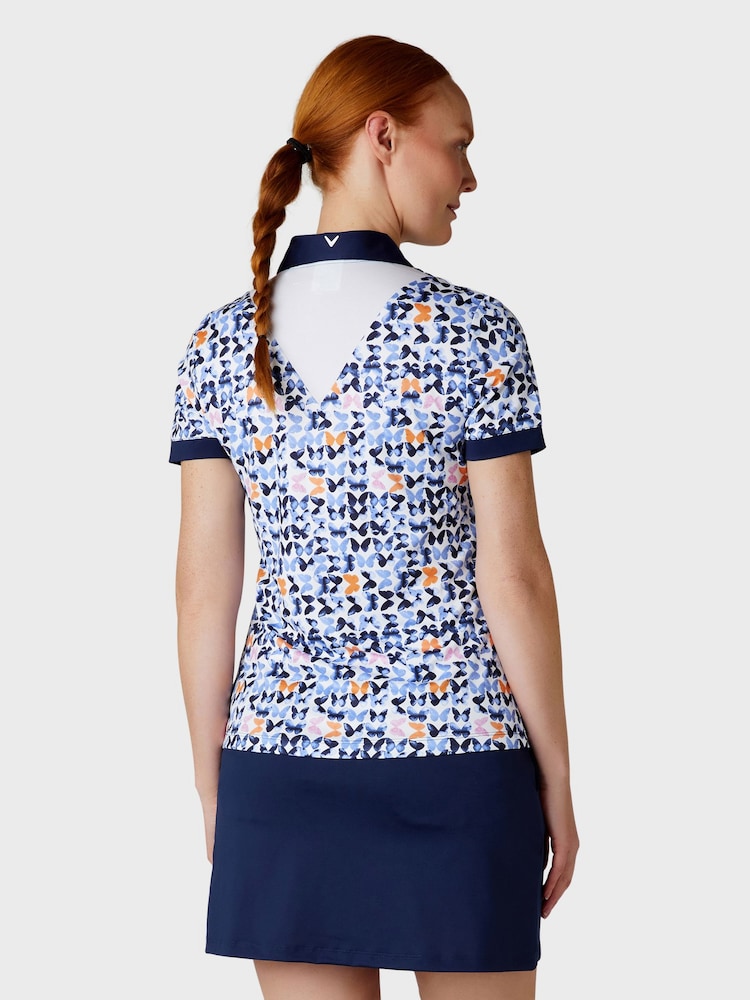 Callaway Apparel Short Sleeved White Polo Shirt Featuring Butterfly Graphic Print - Image 2 of 5