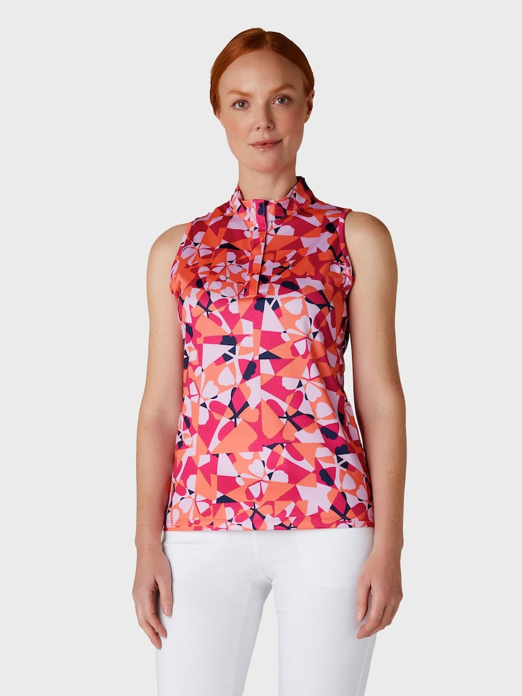 Callaway Apparel Geometric Floral Print Sleeveless Polo Shirt - Image 1 of 5