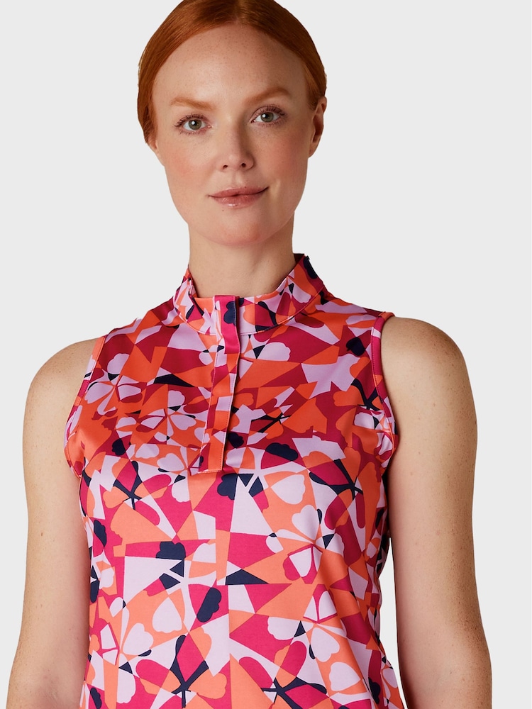 Callaway Apparel Geometric Floral Print Sleeveless Polo Shirt - Image 3 of 5