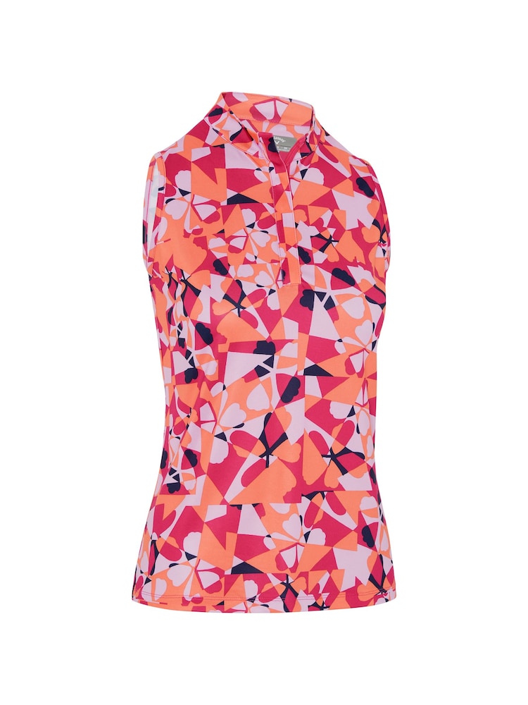 Callaway Apparel Geometric Floral Print Sleeveless Polo Shirt - Image 4 of 5