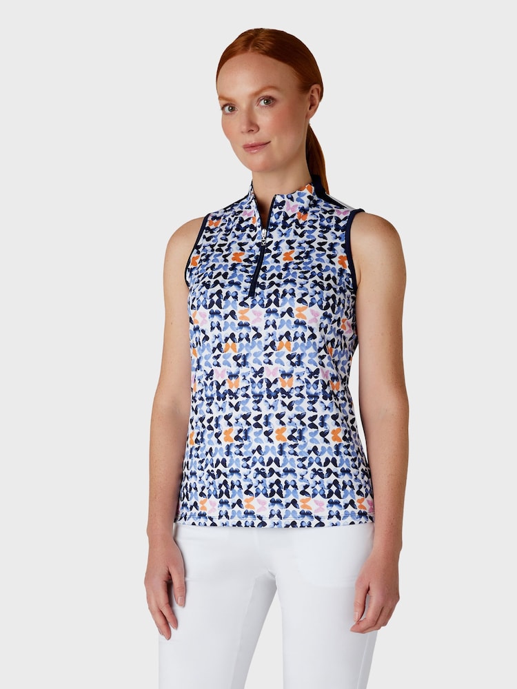 Callaway Apparel Sleeveless White Polo Shirt Featuring Butterfly Graphic Print - Image 1 of 5