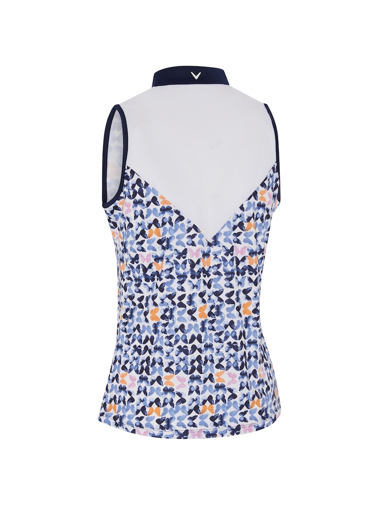 Callaway Apparel Sleeveless White Polo Shirt Featuring Butterfly Graphic Print - Image 5 of 5