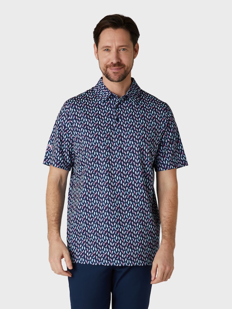 Callaway Apparel Blue Novelty Parrot Print Polo Shirt - Image 1 of 5 Callaway Apparel Blue Novelty Parrot Print Polo Shirt - Image 1 of 5