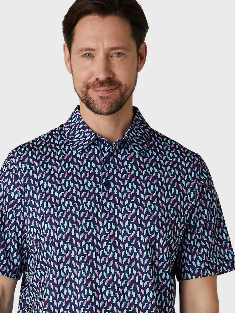 Callaway Apparel Blue Novelty Parrot Print Polo Shirt - Image 3 of 5