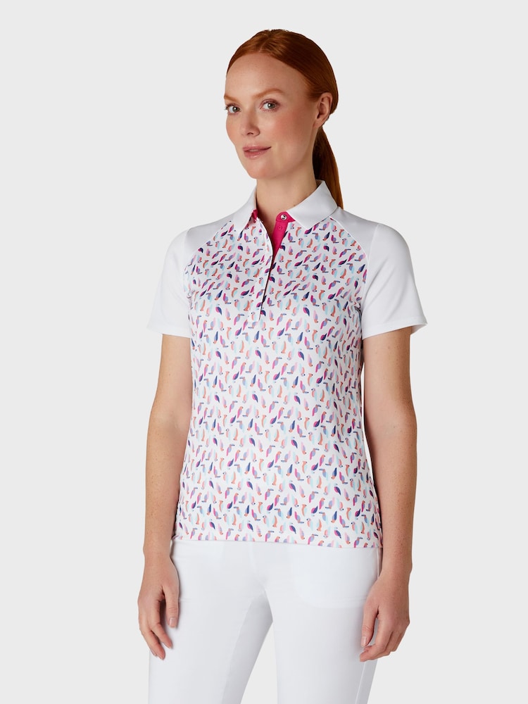 Callaway Apparel Parrot Print Novelty White Polo Shirt - Image 1 of 5