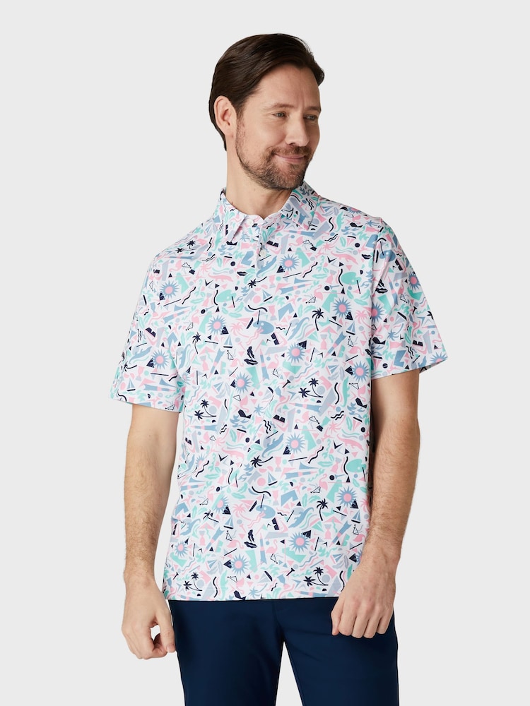 Callaway Apparel Florida Inspired Print Novelty White Polo Shirt - Image 1 of 5