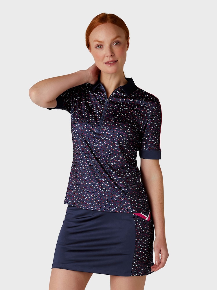 Callaway Apparel Blue Chev Inspired Print Short Sleeve Polo Shirt - Imagen 1 de 5