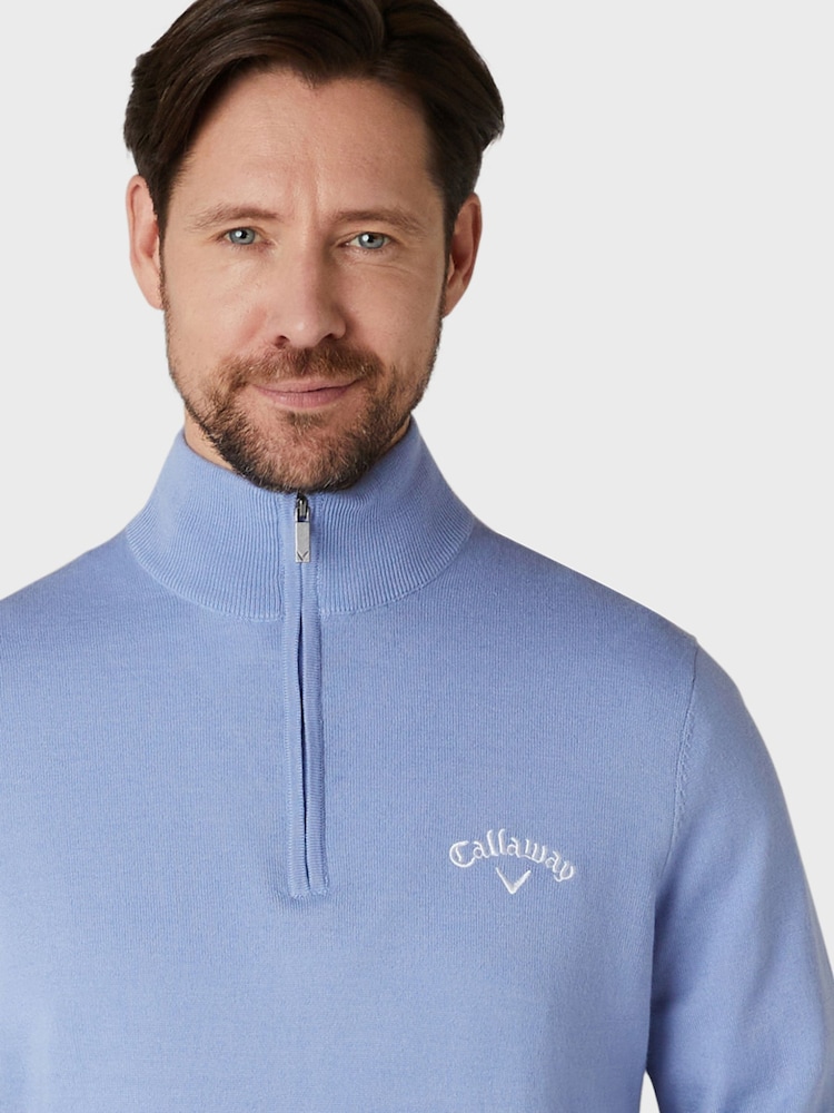 Callaway Apparel Blue Merino Blend Quarter Zip Callaway And Odyssey Logo Sweater - Image 5 of 5 Callaway Apparel Blue Merino Blend Quarter Zip Callaway And Odyssey Logo Sweater - Image 5 of 5