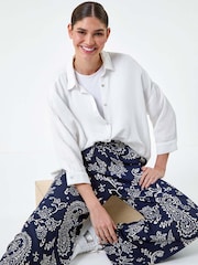 Roman Blue Paisley Print Textured Jersey Trousers - Image 1 of 5