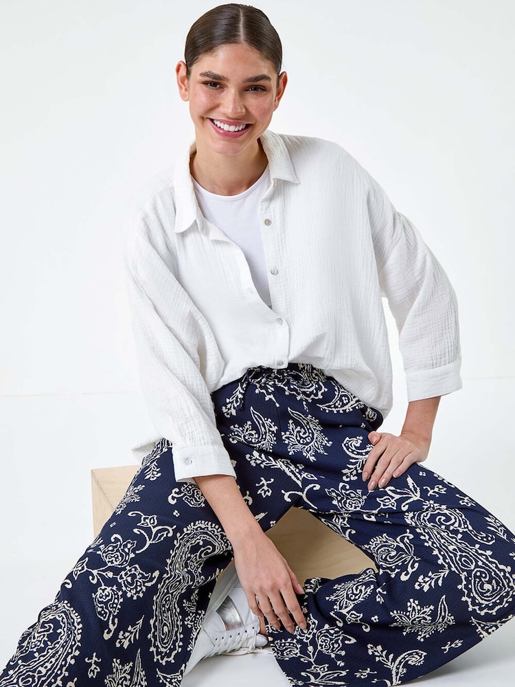 Roman Blue Paisley Print Textured Jersey Trousers - Image 1 of 5