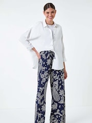 Roman Blue Paisley Print Textured Jersey Trousers - Image 2 of 5