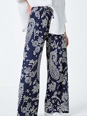Roman Blue Paisley Print Textured Jersey Trousers - Image 4 of 5