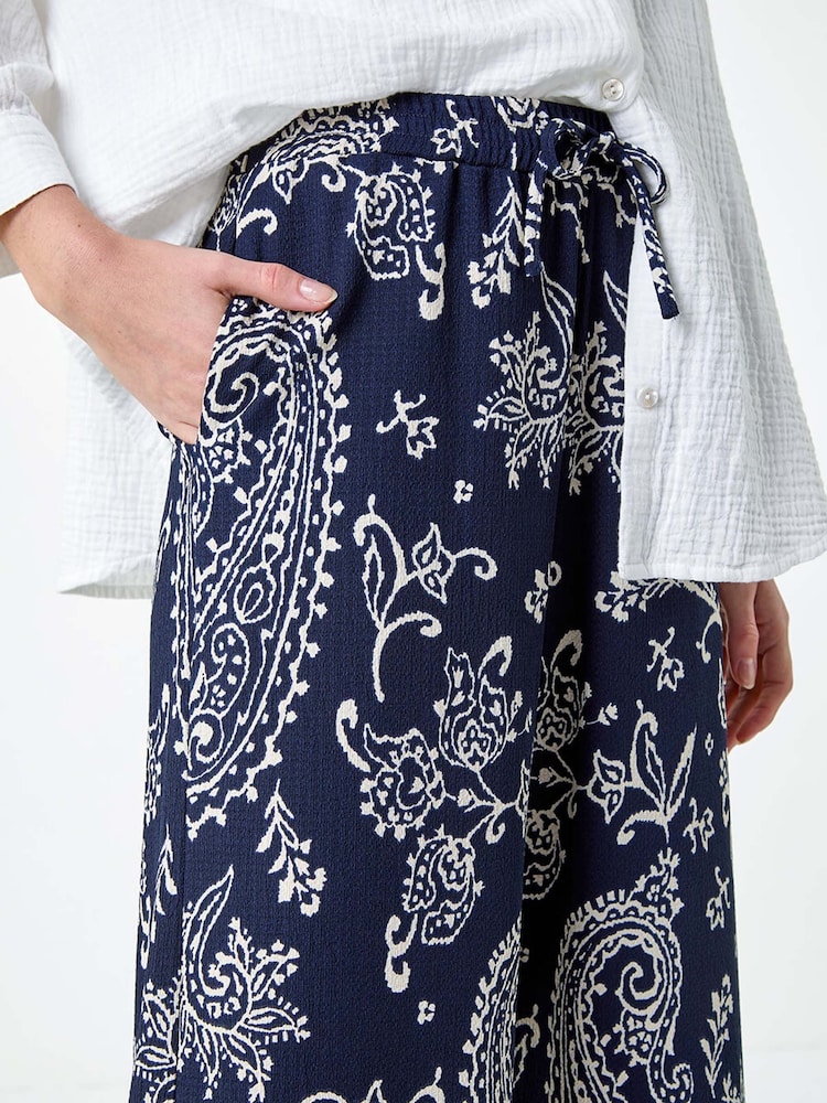 Roman Blue Paisley Print Textured Jersey Trousers - Image 5 of 5