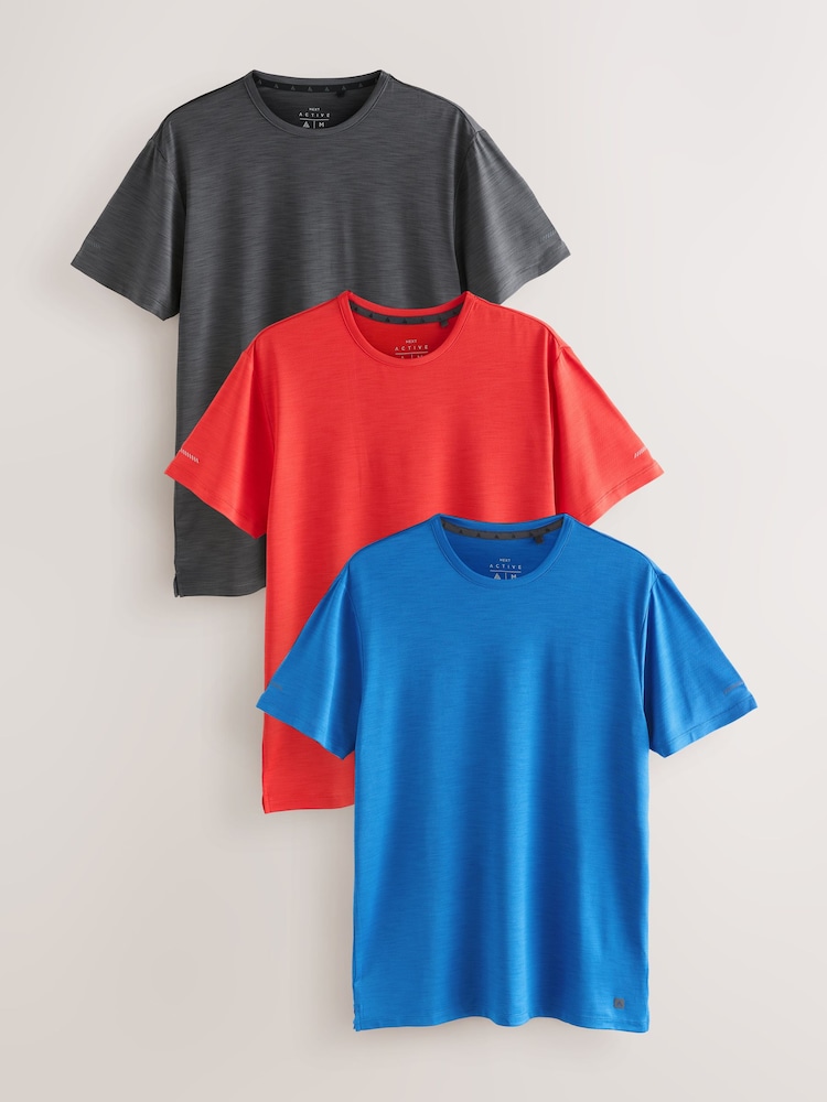 Charcoal Grey/Red/Blue Active Gym Training T-Shirt - Image 1 of 6 Charcoal Grey/Red/Blue Active Gym Training T-Shirt - Image 1 of 6