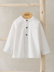 Mamas & Papas Grandad Collar Smart 100% Cotton White Shirt - Image 1 of 3